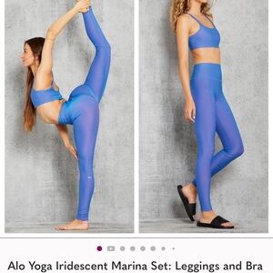 Alo Yoga Iridescent Marina Set - Blue Leggings and Bra